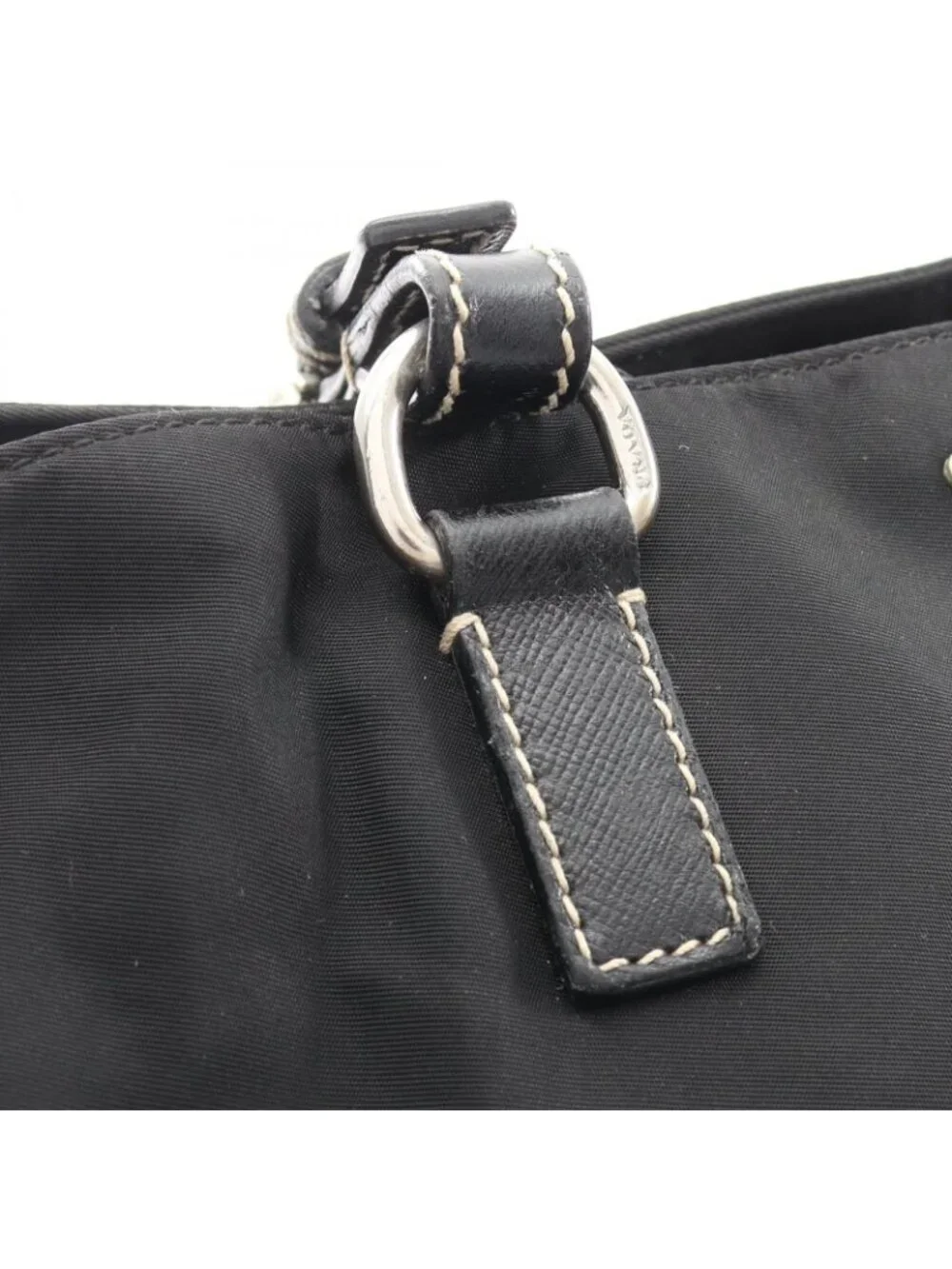 Prada Tote Triangle Logo Black Nylon Saffiano Leather